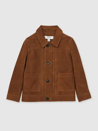 Reiss Tobacco Brown Suede Worker Jacket