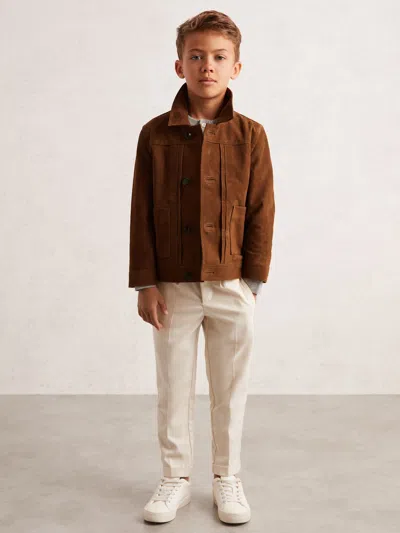 Reiss Tobacco Brown Suede Worker Jacket