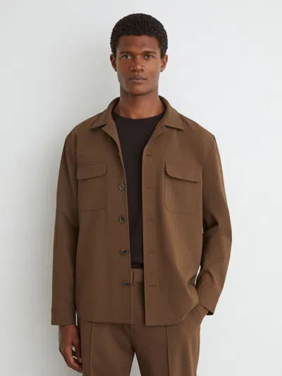 Reiss Tobacco Brown Twin-pocket Button-through Overshirt