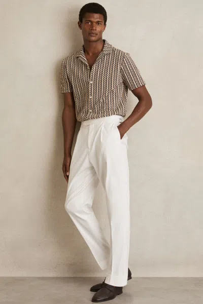 Reiss Tobacco Brown Zig-zag Knit Cuban-collar Shirt