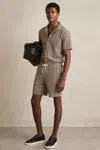 Reiss Tobacco Brown Zig-zag Knit Drawstring Shorts In Brown