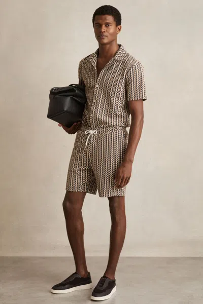 Reiss Tobacco Brown Zig-zag Knit Drawstring Shorts