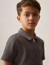 Reiss Tobacco Brown/navy 3-9 Yrs Geometric Jacquard Polo Shirt