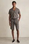Reiss Tobacco Brown/navy Geometric Jacquard Drawstring Shorts