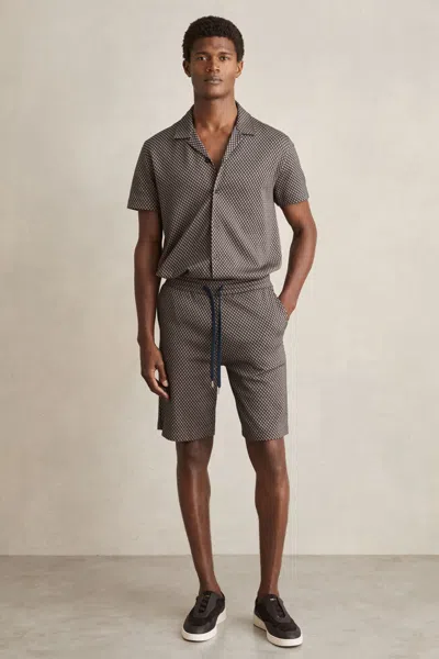 Reiss Tobacco Brown/navy Geometric Jacquard Drawstring Shorts