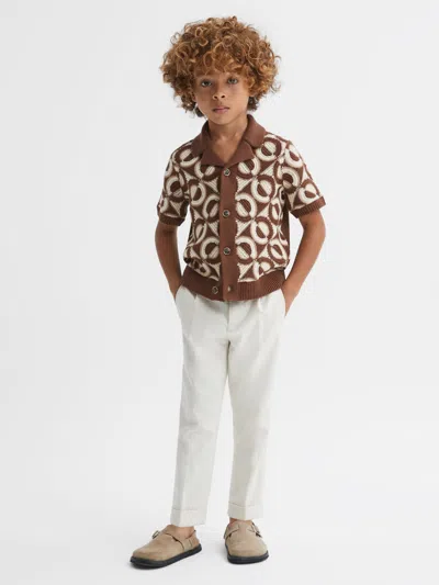 Reiss Tobacco Frenchie 9-13 Yrs Knitted Cuban Collar Shirt