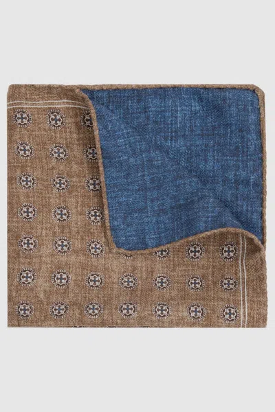 Reiss Mens Lerici Geometric-pattern Silk Pocket Square Tobacco/blu In Tobacco/blue