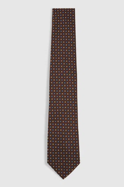 Reiss Mens Tobacco/navy Pelosa Geometric-pattern Silk-blend T