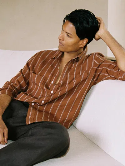 Reiss Rubus Striped Linen Shirt In Brown