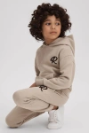 REISS TOBY - TAUPE COTTON ELASTICATED WAIST MOTIF JOGGERS, UK 9-10 YRS