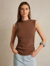 Reiss Toffee Brown Ribbed Ruched Waist Vest
