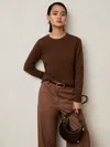 Reiss Toffee Brown Wool-blend Open-stitch Jumper With Cashmere In Brown