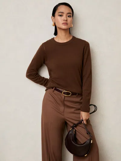 Reiss Toffee Brown Wool-blend Open-stitch Jumper With Cashmere