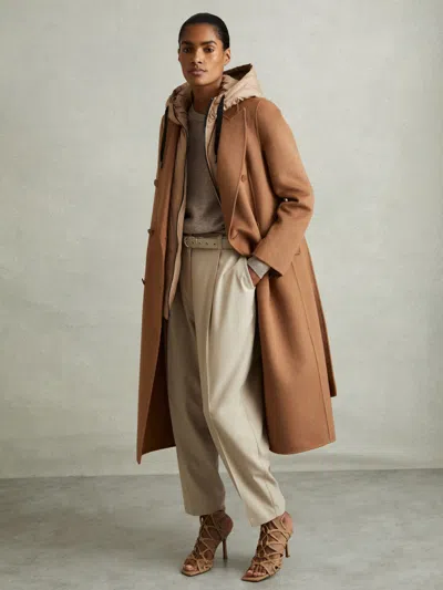 Reiss Toffee Petite Wool-blend Double-breasted Blindseam Coat In Brown