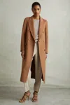 Reiss Toffee Wool Blend Double Breasted Blindseam Coat