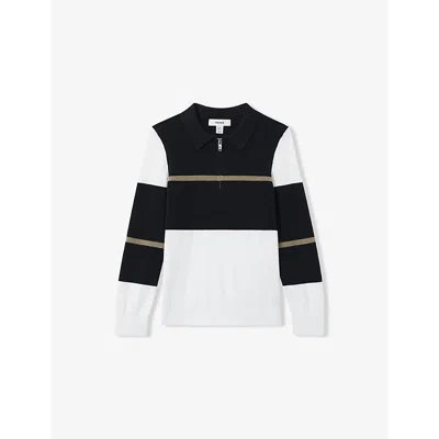 Reiss Kids' Tokyo Colour-block Knitted Modal And Cotton Polo Shirt 3-9 Years Navy White Camel