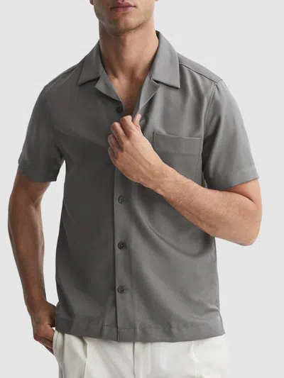 Reiss Tokyo Cuban Collar Button-through Shirt In Gray