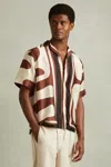 Reiss Rust/navy Tom Relaxed Printed Cuban Collar Shirt In Rust/navy