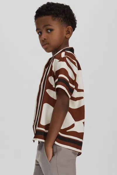 Reiss Kids' Tom - Tobacco Junior Printed Cuban Collar Shirt, Uk 7-8 Yrs