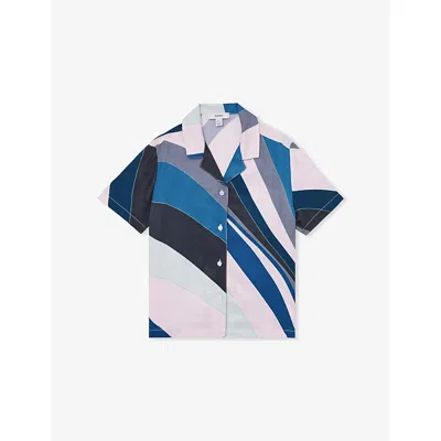 Reiss Kids' Blue Print Tommi Short-sleeve Woven Shirt 4-9