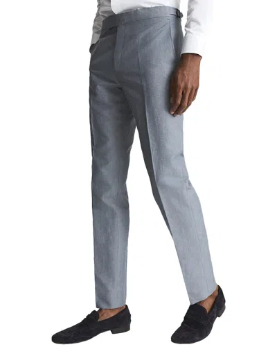 Reiss Navy Linen Dogtooth Adjuster Regular Fit Trousers