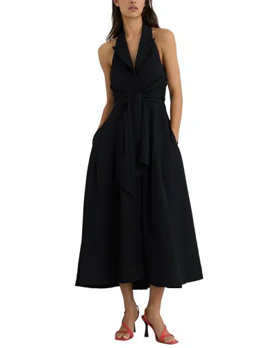 Reiss Tor Halter Neck Belted Linen-blend Midi Dress In Black