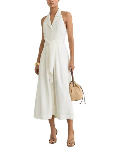 Reiss Tor Sleeveless Tie Front Linen-blend Midi Dress In Neutral