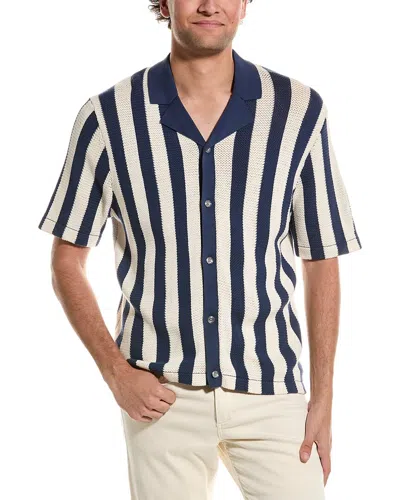 Reiss Tortolli Ché Crocheted Cuban Collar Shirt In Blue
