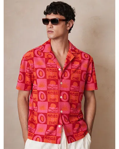 Reiss Towelling Sunset Jacquard Print Cuban Shirt