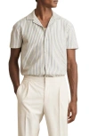 Reiss Tower Textured Stripe Camp Shirt In Gray