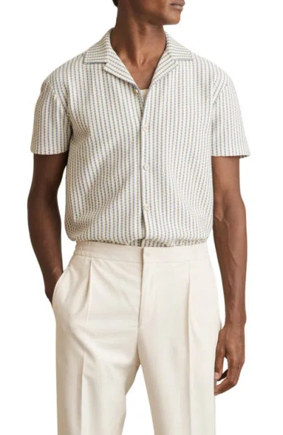 Reiss Tower Textured Stripe Camp Shirt In Gray