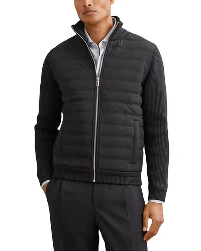 Reiss Townsend Long Sleeved Zip Through Funnel Quilted Jacket In Black