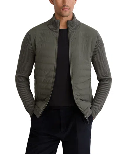 Reiss Townsend Long Sleeved Zip Through Funnel Quilted Jacket In Green