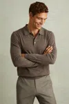 Reiss Dark Brown Melange Trafford Merino Wool Polo Shirt