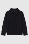 REISS TRAFFORD - NAVY MERINO WOOL POLO SHIRT, UK 13-14 YRS