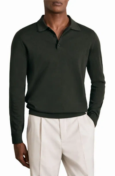 Reiss Trafford Long Sleeve Merino Wool Polo Sweater In Black