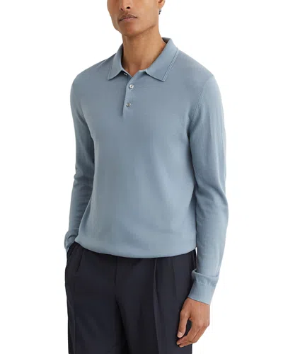 Reiss Trafford Merino Wool Slim Fit Long Sleeve Polo Shirt In Blue