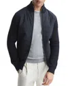 Reiss Mixed Media Zip Jacket In Navy