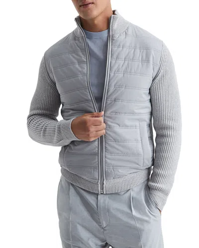 Reiss Mixed Media Zip Jacket In Grey