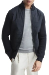 Reiss Mixed Media Zip Jacket In Navy