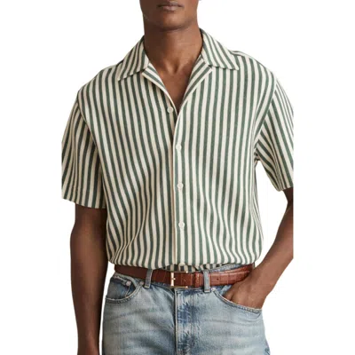 Reiss Trig Textured Stripe Camp Shirt In Green