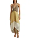 Reiss Yellow/neutral Colourblock Ruched Midi Dress In Yellow/neutral
