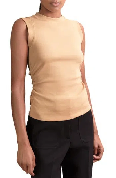 Reiss Trudy Ruched Rib Tank In Camel