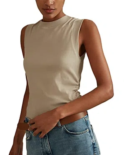 Reiss Trudy Ruched Ribbed Tank Top In Camel