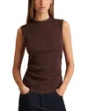 Reiss Chocolate Ribbed Ruched Waist Vest