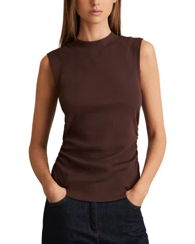 Reiss Trudy Ruched Ribbed Vest In Brown
