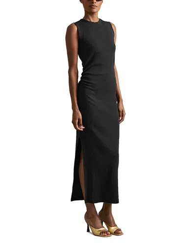 Reiss Truly Ribbed Ruched Jersey Midi Dress In Navy