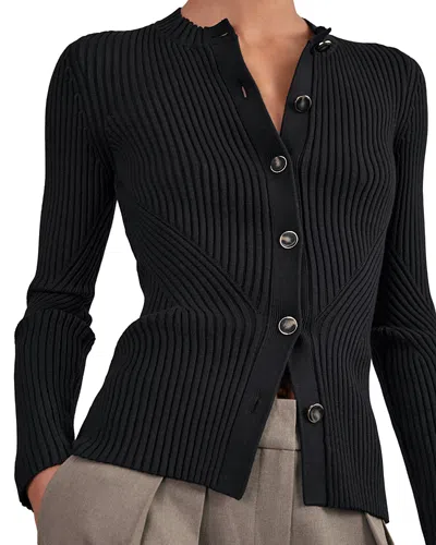 Reiss Navy Button Front Knit Cardigan In Black