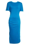 Reiss Womens Tulia Side-ruched Jersey Midi Dress Bright Blue In Bright Blue