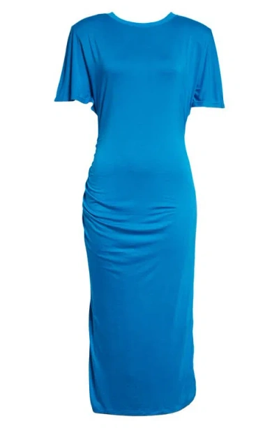 Reiss Womens Tulia Side-ruched Jersey Midi Dress Bright Blue